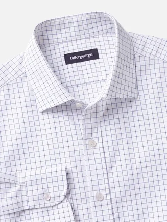 Gemakkelijk te strijken marineblauw geruit twill overhemd