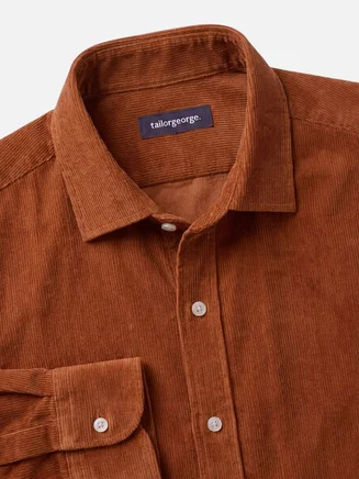 Oranje effen corduroy overhemd
