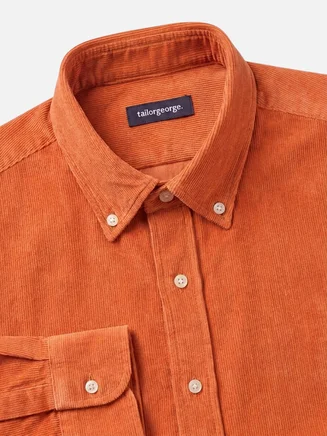 Oranje effen corduroy overhemd