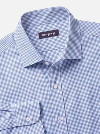 Gemakkelijk te strijken blauw geruit twill overhemd