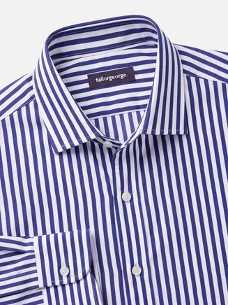 Blauw gestreept poplin overhemd