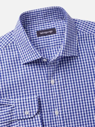 Blauw geruit poplin overhemd