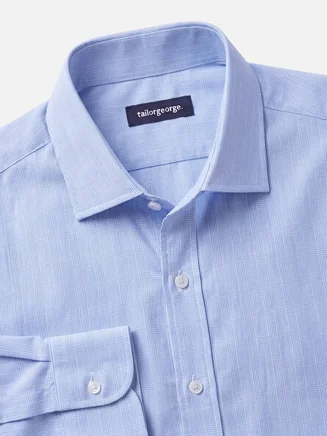 Gemakkelijk te strijken hemelsblauw geruit poplin overhemd