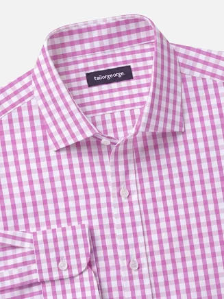 Roze geruit poplin overhemd