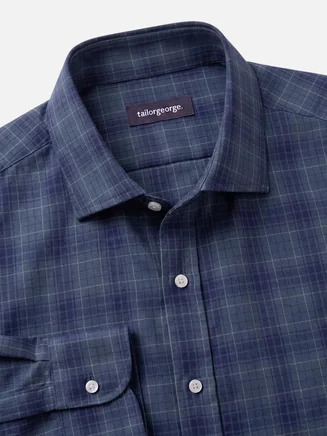 Blauw Schots geruit twill overhemd