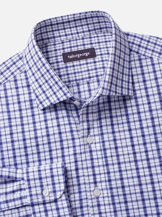 Gemakkelijk te strijken blauw geruit twill overhemd