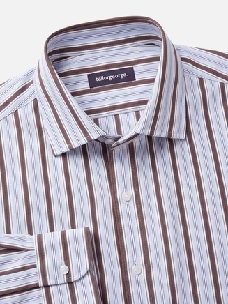 Blauw en bruin gestreept poplin overhemd