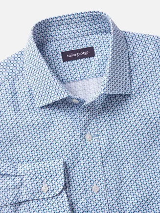 Gemakkelijk te strijken blauw bedrukt poplin overhemd