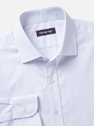 Hemelsblauw klein geruit poplin overhemd