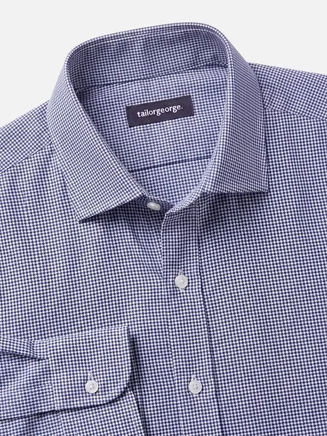Marineblauw geruit twill overhemd