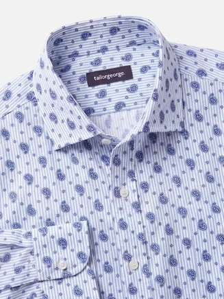 Blauw bedrukt poplin overhemd