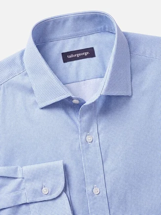 Blauw bedrukt stretch poplin overhemd