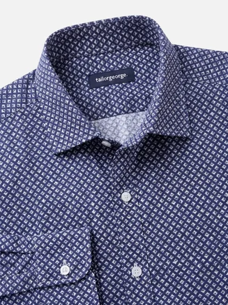 Gemakkelijk te strijken marineblauw Liberty-overhemd met lange mouwen
