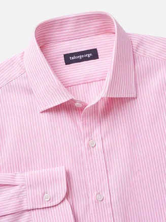 Gemakkelijk te strijken roze gestreepte poplin overhemd