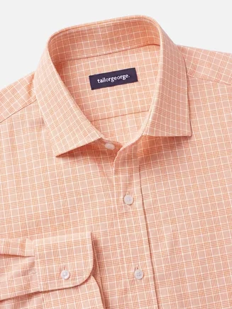 Oranje Prince of Wales-ruit poplin overhemd, gemakkelijk te strijken