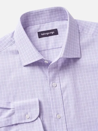 Gemakkelijk te strijken mauve Prince of Wales-ruit poplin overhemd