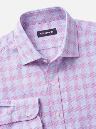 Gemakkelijk te strijken paars en blauw geruit poplin overhemd