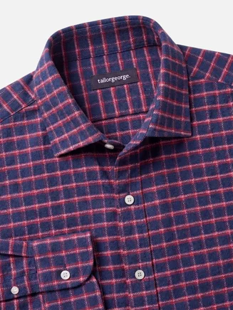 Marineblauw dik flanellen overhemd met rode ruiten