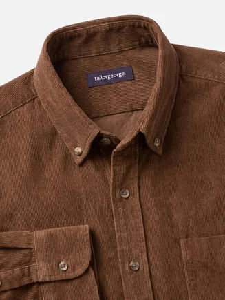Hazelnootbruin dik corduroy overhemd