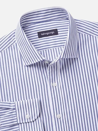Gemakkelijk te strijken blauw gestreept poplin overhemd