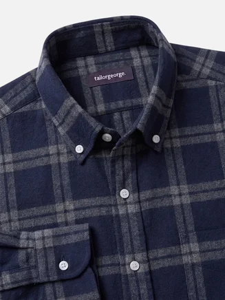 Blauw en grijs tartan dik flanel overhemd