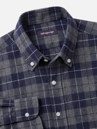 Blauw en grijs tartan dik flanel overhemd