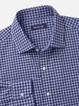 Twill overhemd met blauw ruitdessin